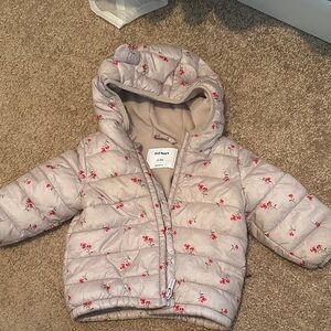 Old Navy Beige Floral Hooded Puffer Jacket